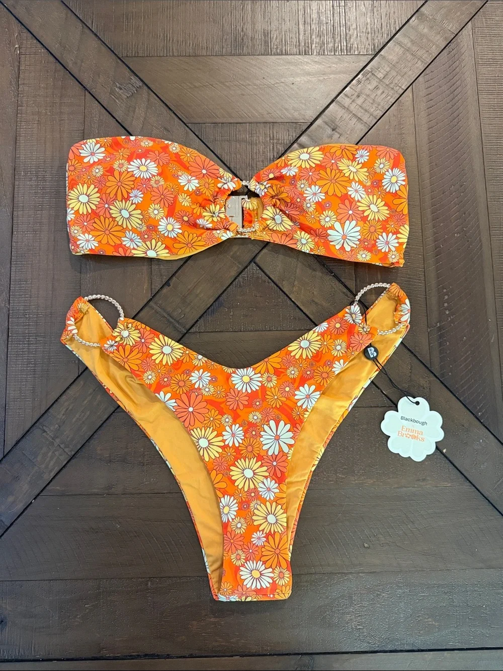 NWT Blackbough Swim X Emma Brooks Orange Floral Bikini Set XL Bottoms L Top